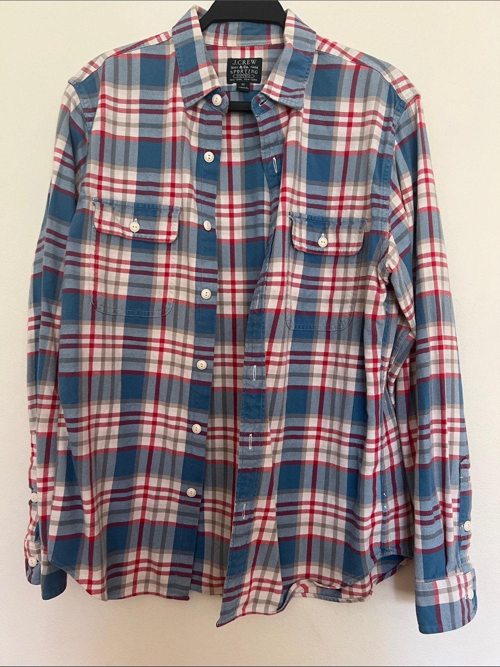 Vintage J. Crew Plaid Button-Down Shirt in Blue, Red & White